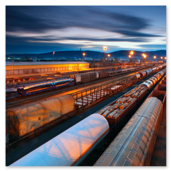 Terminal ferroviario merci con treni e container