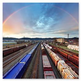 Terminal ferroviario merci con convogli in manovra